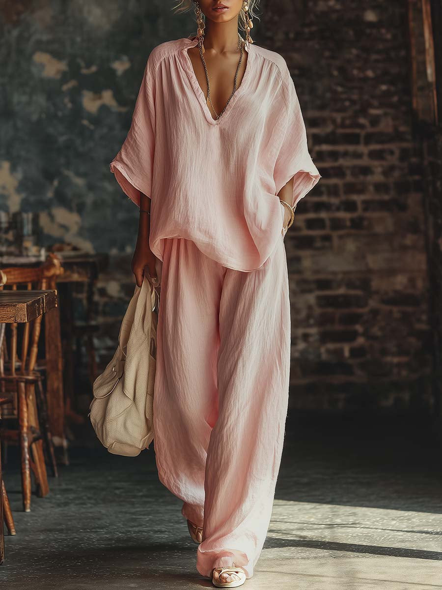 Aurora V-Neck Shirt and Trousers Set