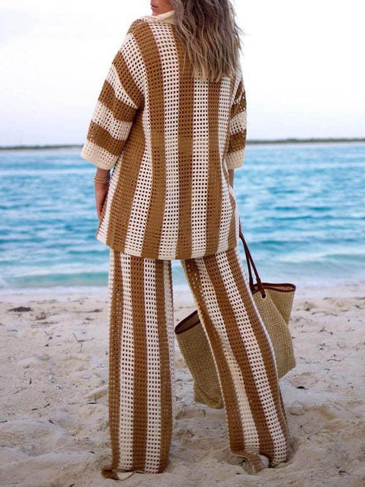 Elara Striped Shirt and Wide Leg Pants Set