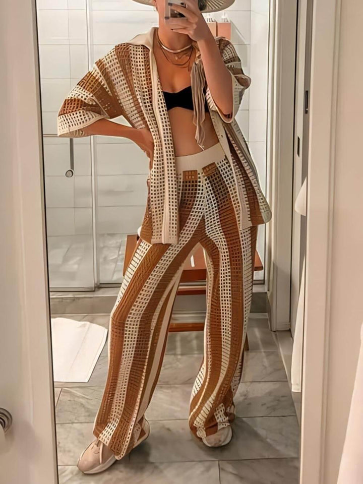 Elara Striped Shirt and Wide Leg Pants Set