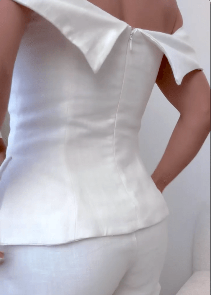 Blessy White Cotton and Linen Two-piece Suit