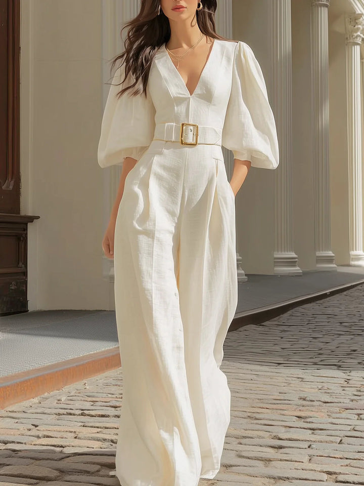 Sydney V-neck Lantern Sleeve Jumpsuit