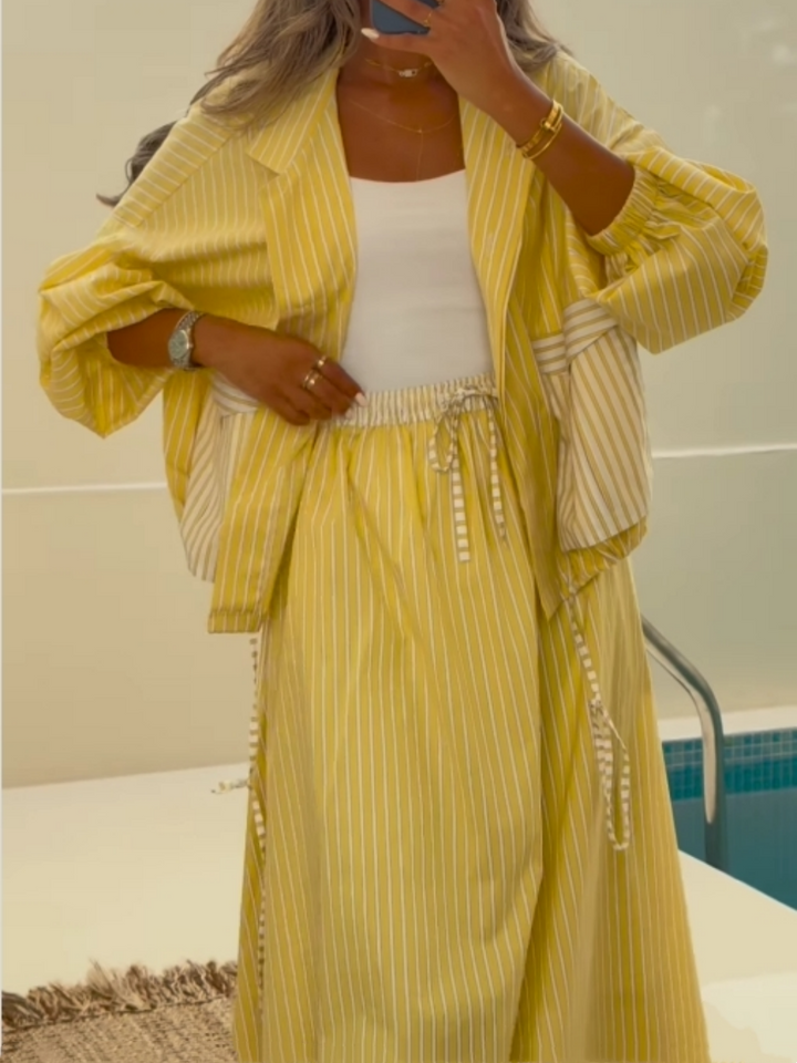 Lyka Yellow Striped Casual Set
