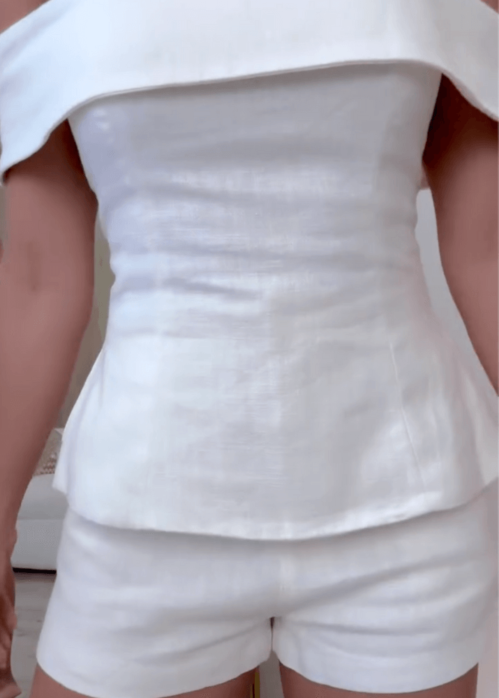 Blessy White Cotton and Linen Two-piece Suit