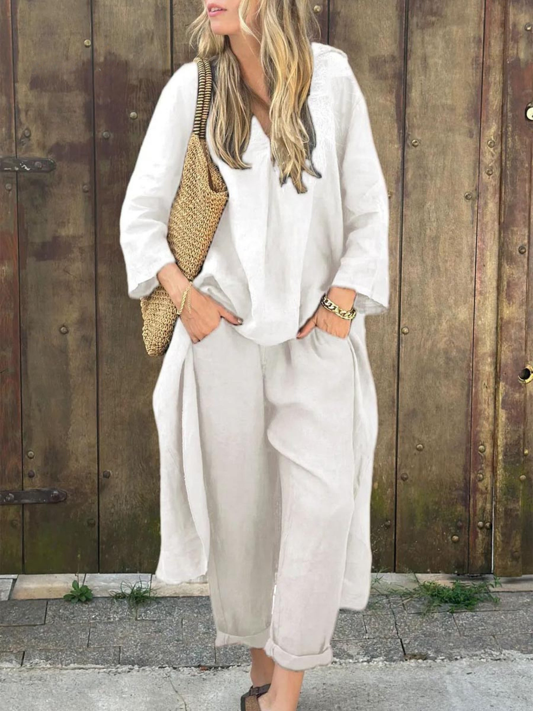 Jenna V-neck Top and Wide-leg Pants Set