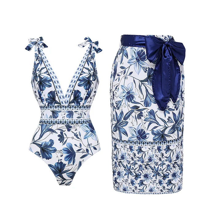 Paisley V Neck Lace Up Swimsuit