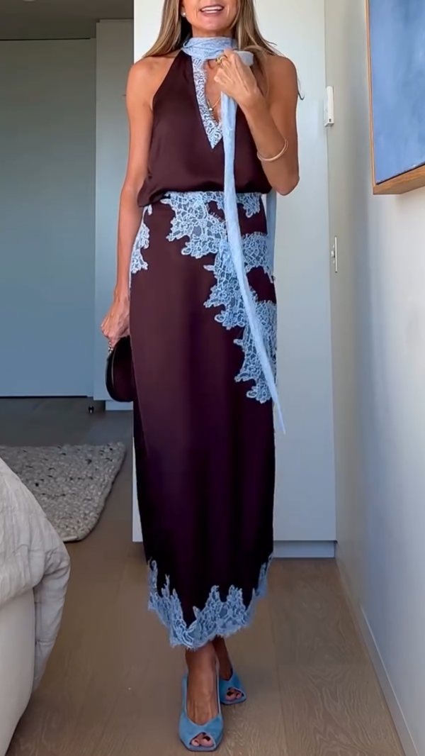 Avalon Lace Panel Top and Skirt Suit Set
