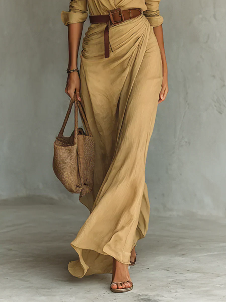 Camille™ | Maxi Dress with Lapels and Waist Belt