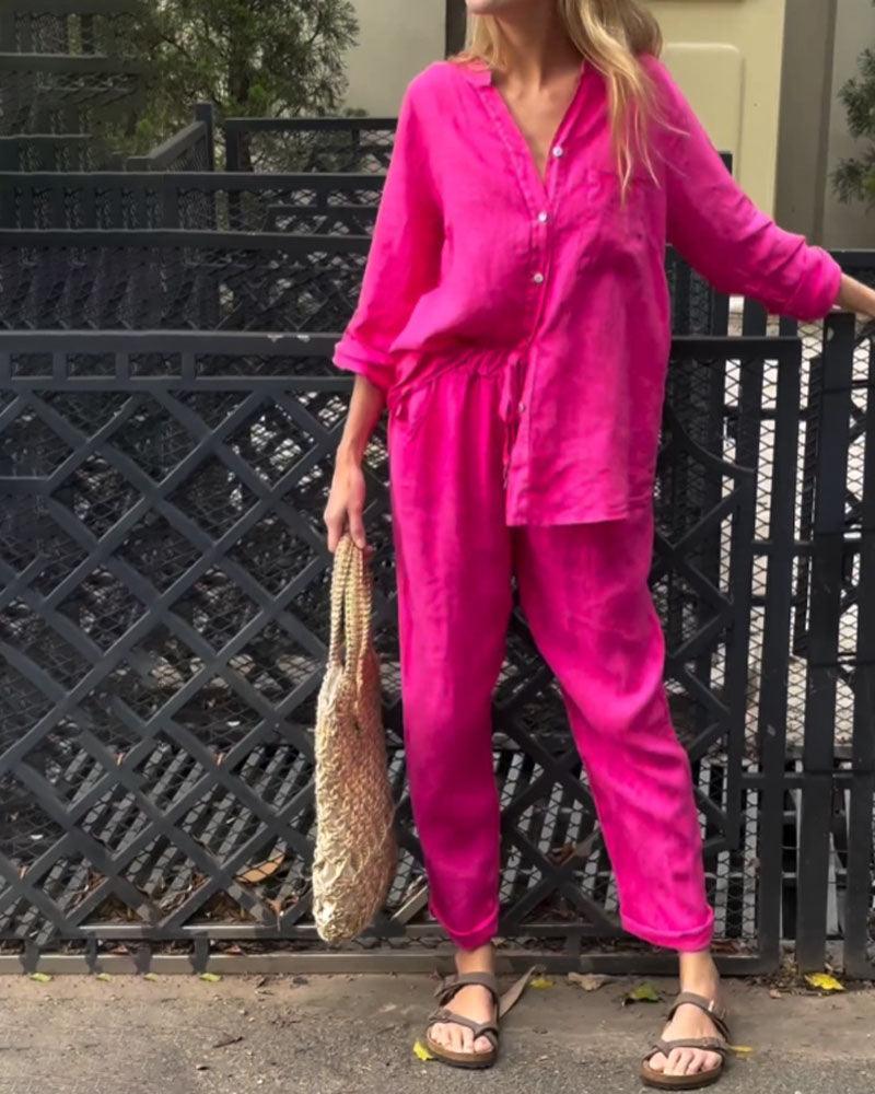 Ivana V-Neck Shirt & Pants Set