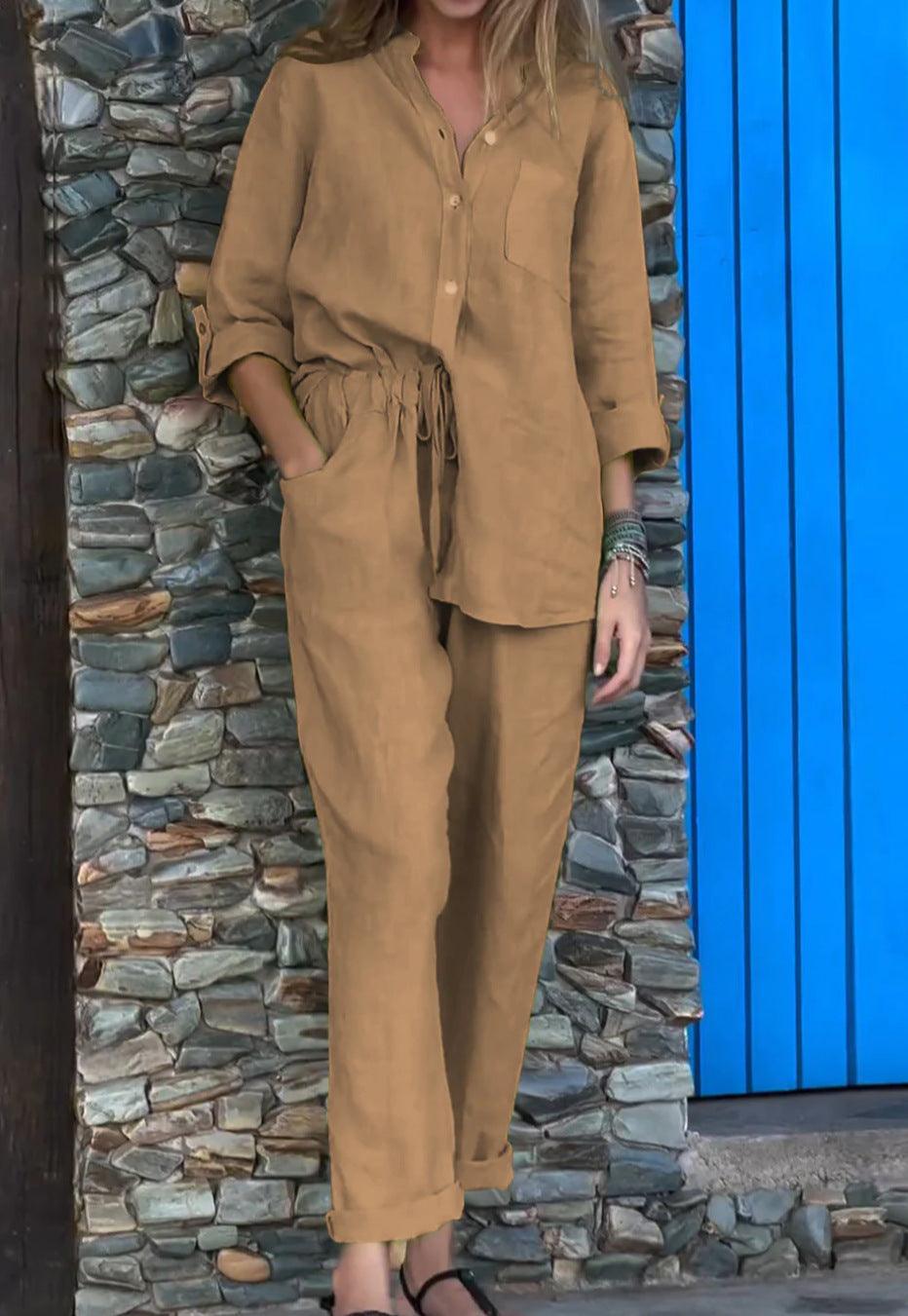 Ivana V-Neck Shirt & Pants Set