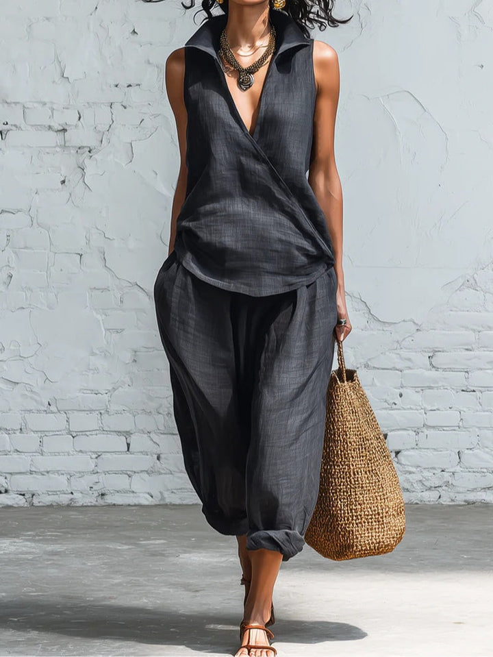 Charlotte Collared Shirt and Wide-Leg Pants Set