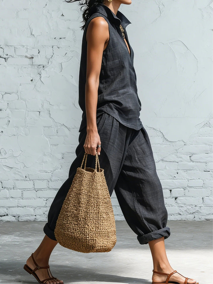 Charlotte Collared Shirt and Wide-Leg Pants Set