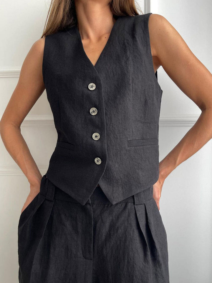 Sarah V-neck Pleated Wide-leg Pants Suit