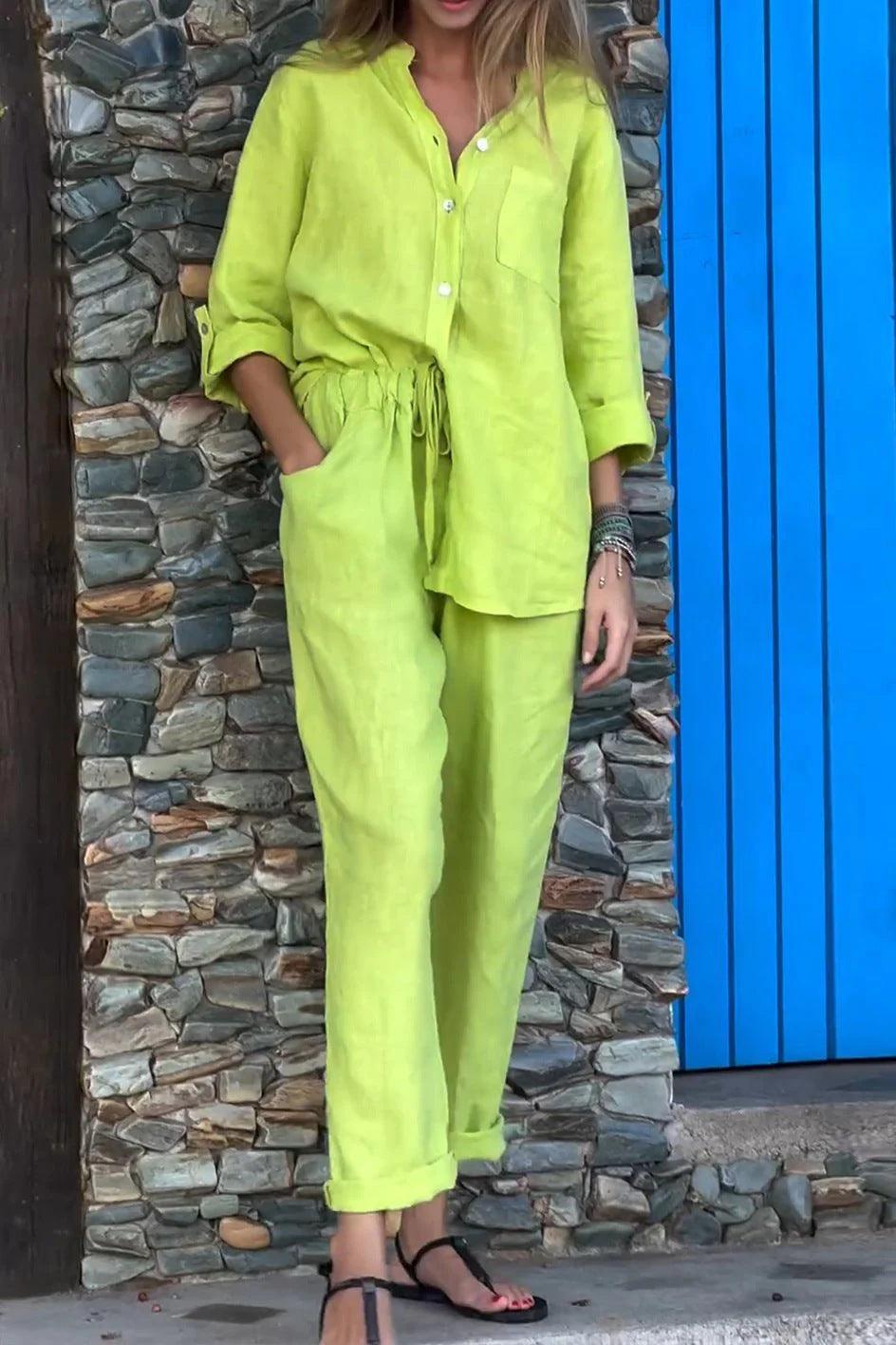 Ivana V-Neck Shirt & Pants Set