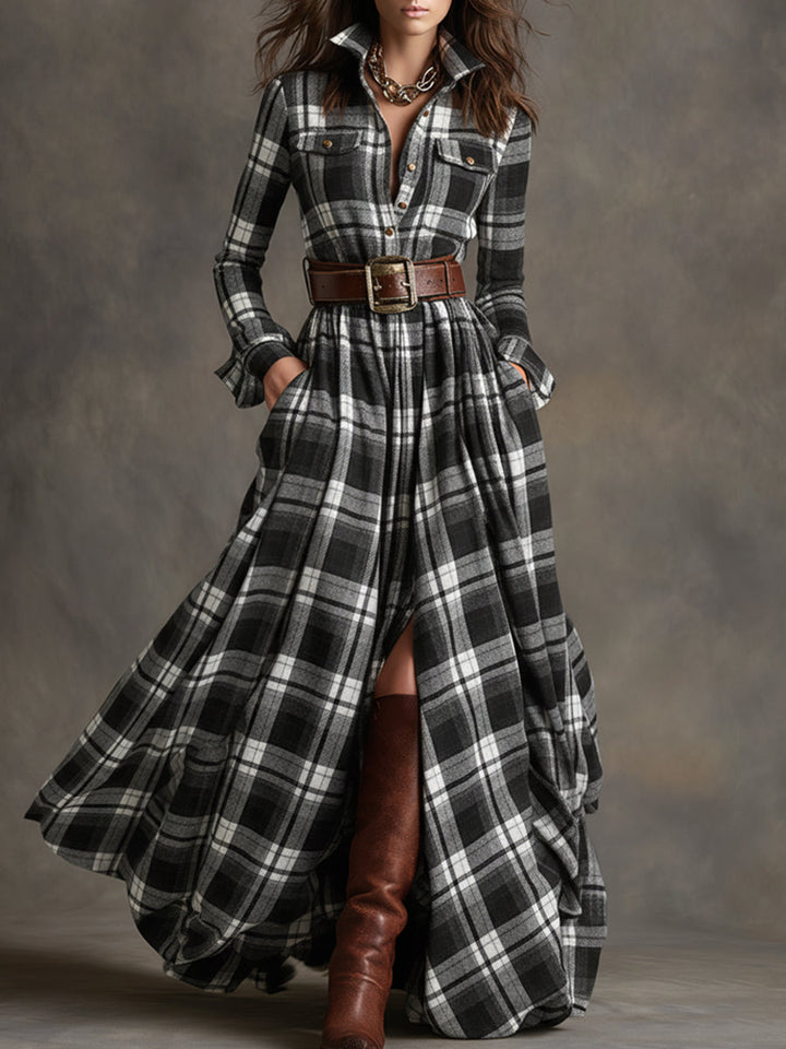 Violet | Plaid Belted Shirt Dress