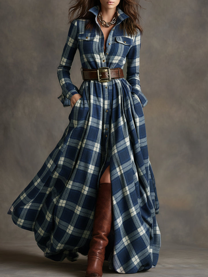 Violet | Plaid Belted Shirt Dress