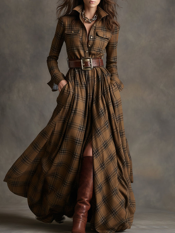 Violet | Plaid Belted Shirt Dress