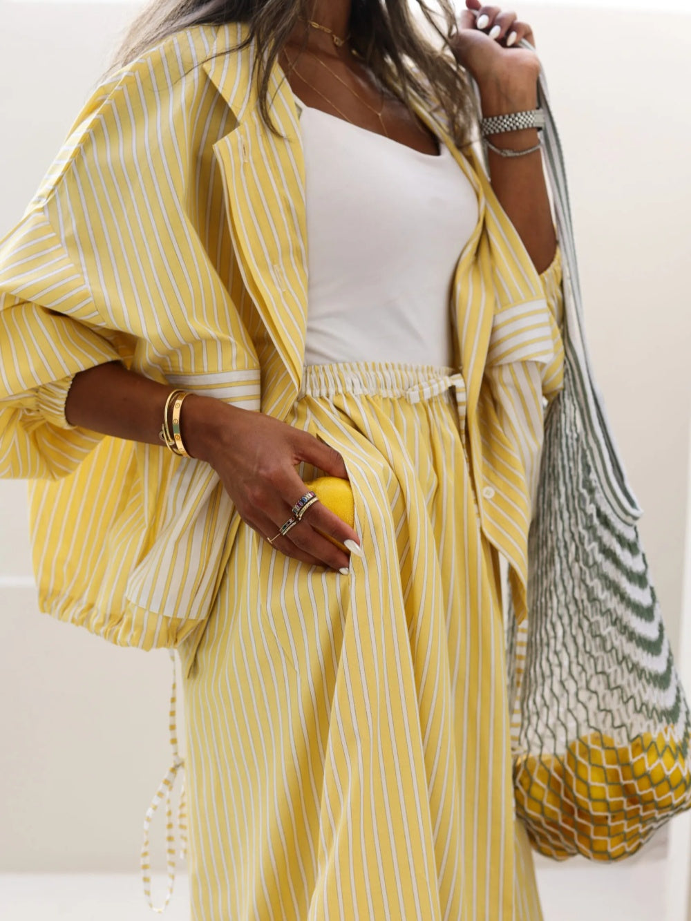 Lyka Yellow Striped Casual Set