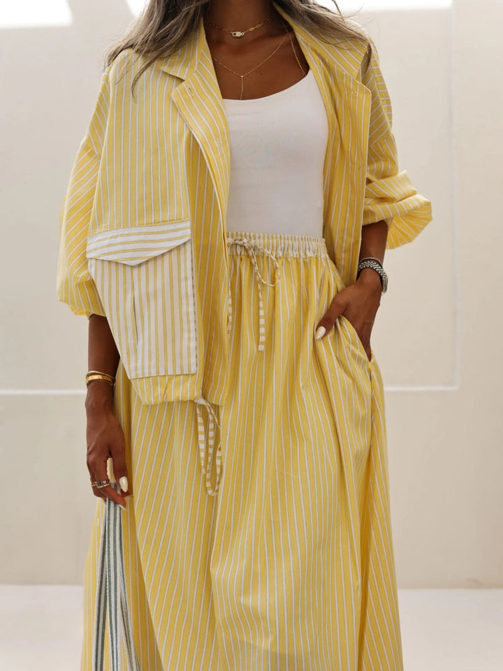 Lyka Yellow Striped Casual Set