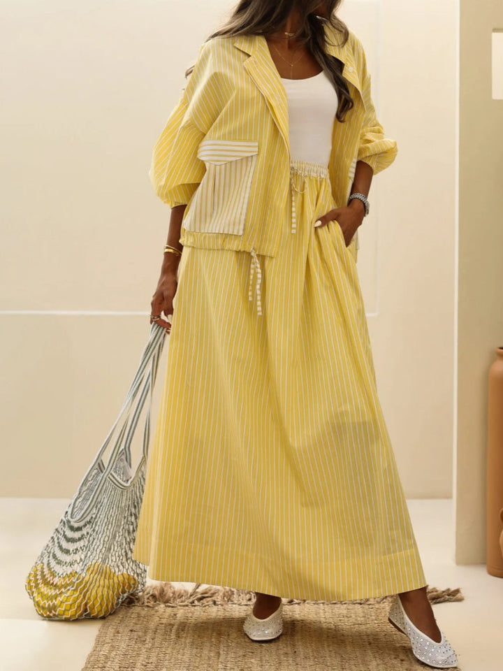 Lyka Yellow Striped Casual Set