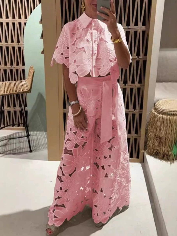 Natasha Floral Embroidery Hollow Suit