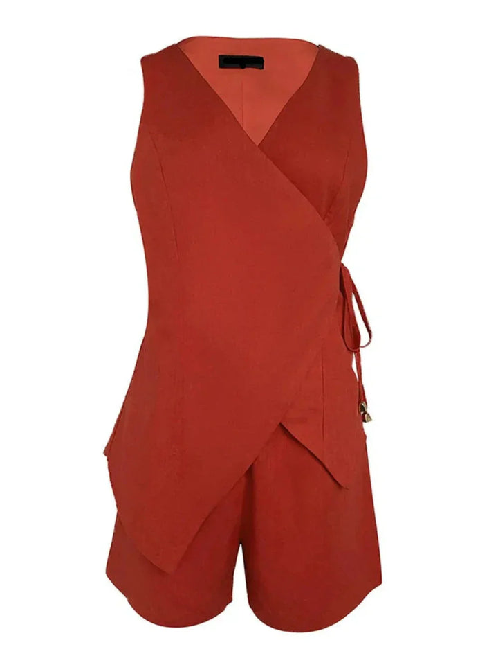 Aaliyah Linen V-neck Top and Shorts Set