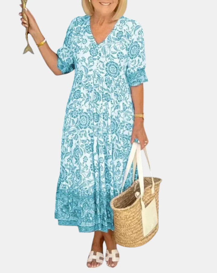 Aria™ | Elegant Floral Dress with V-Neck