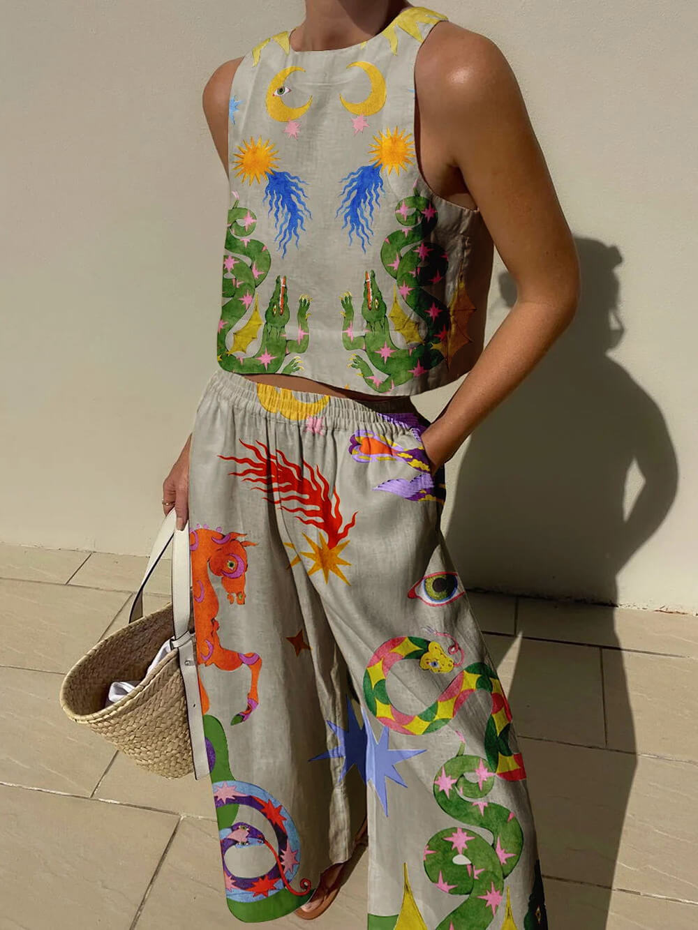 Ernest Print Tank and Pocketed Pants Set