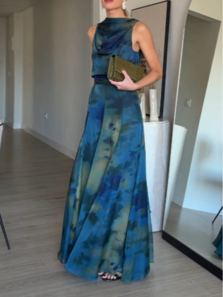 Vivian Tie-Dye Chiffon Tank Top & Skirt Set