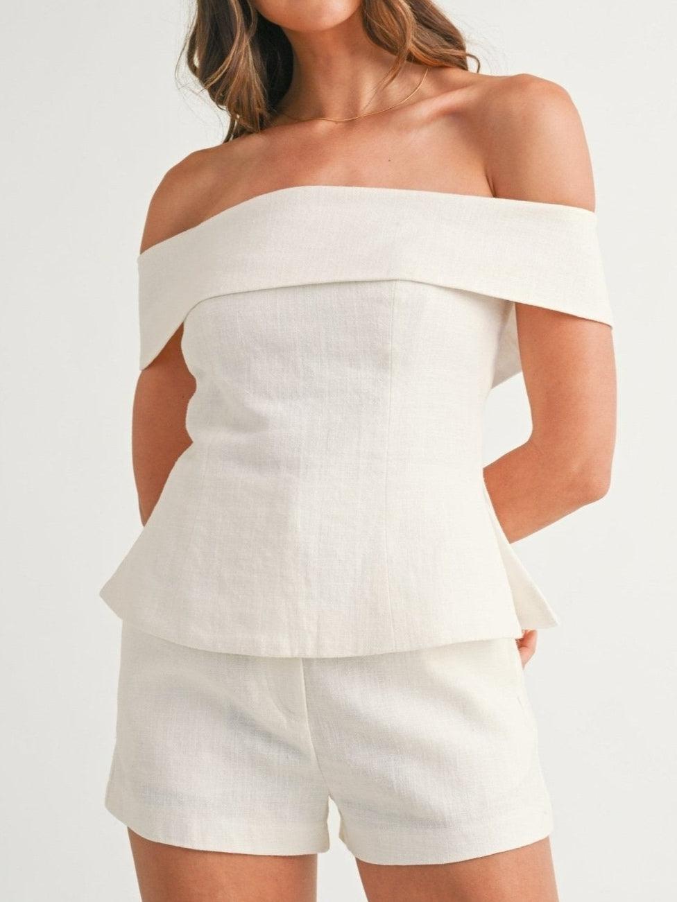Blessy White Cotton and Linen Two-piece Suit