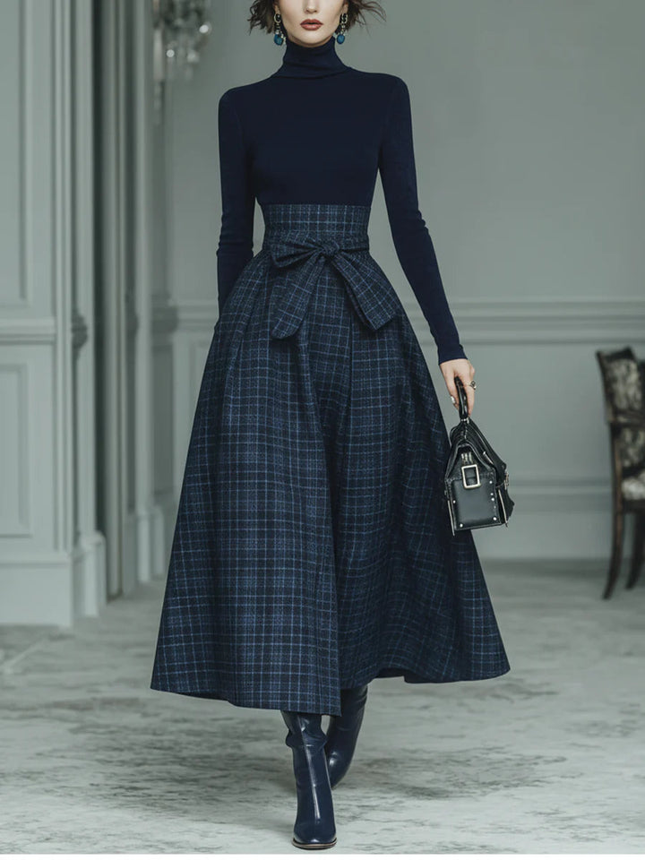 Kennedy Turtleneck Stretch Top & Plaid Skirt Set