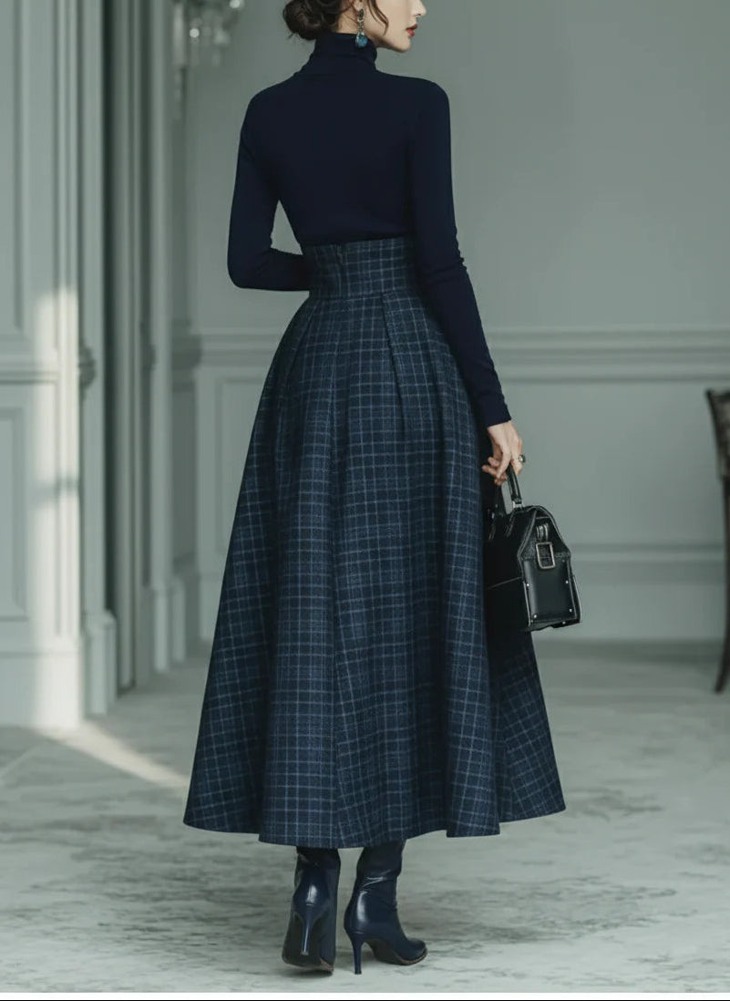 Kennedy Turtleneck Stretch Top & Plaid Skirt Set