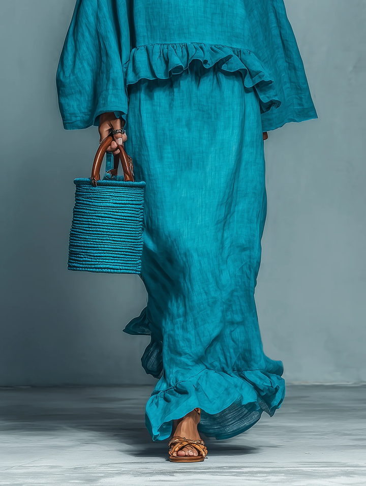 Julia Ruffled Blouse and Straight Skirt Suit