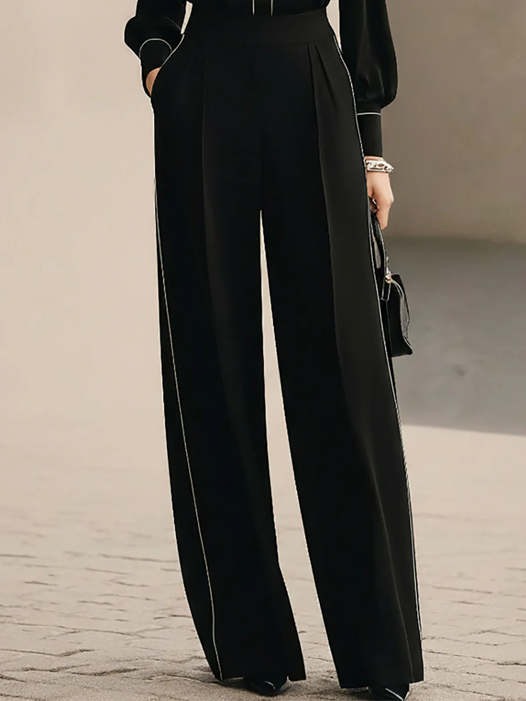 Camila Bow-tie Blouse and Wide-leg Trousers Set