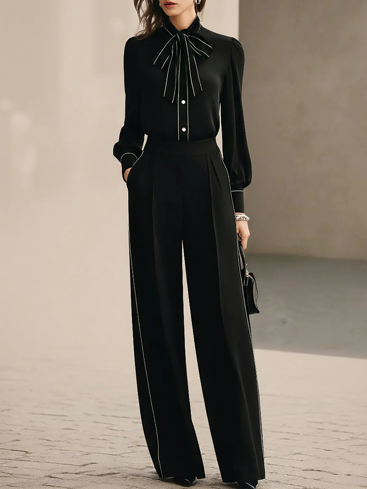 Camila Bow-tie Blouse and Wide-leg Trousers Set