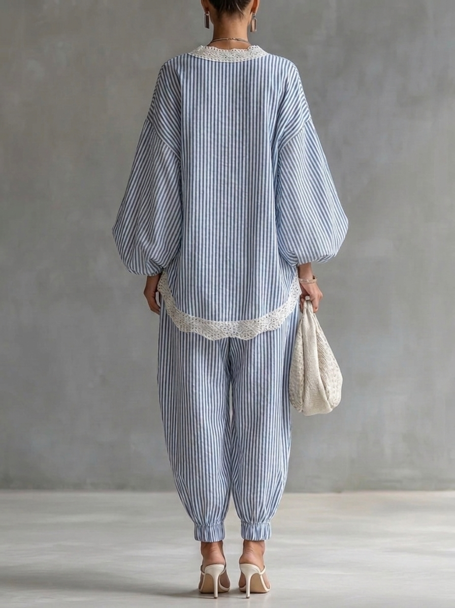 Khloe Blue Striped Two-piece Set