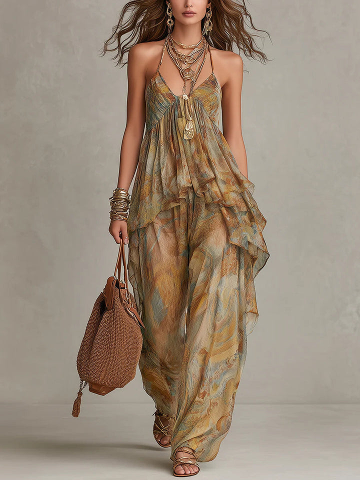 Karina Chiffon Ruffled Camisole and Wide-leg Pants Set