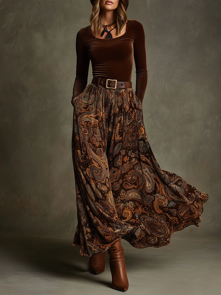Penelope Velvet Top and Paisley Maxi Skirt Set