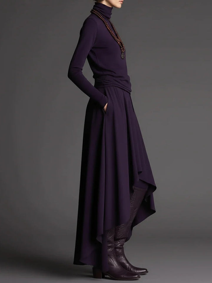 Aria Turtleneck Top and Asymmetrical Skirt Set