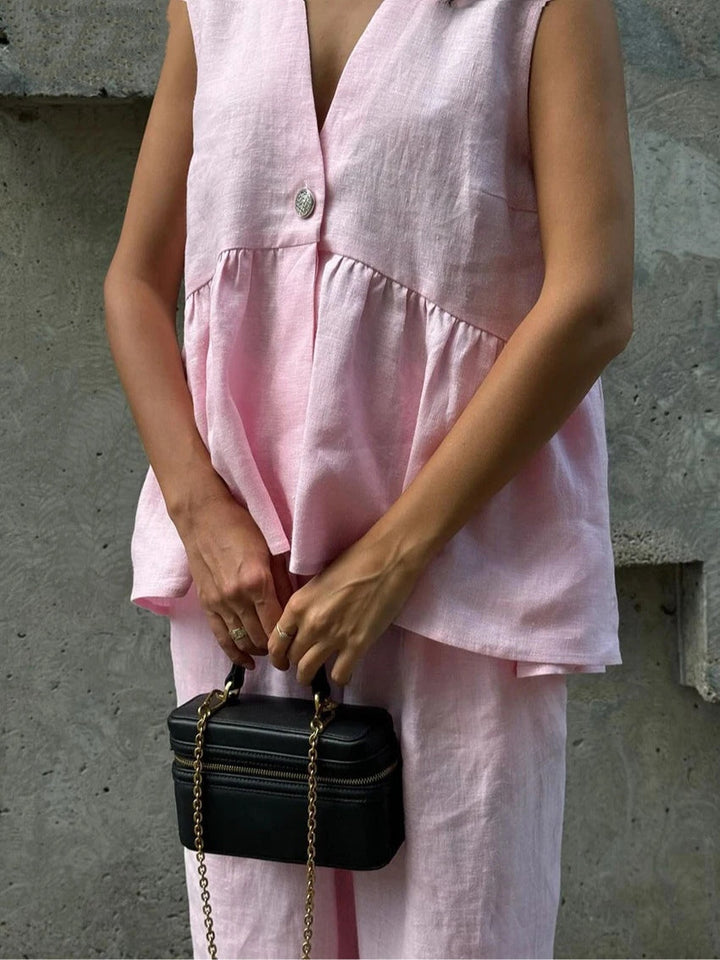 Anna V-Neck Ruffled Two-Piece Suit