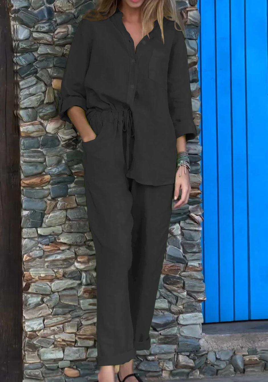 Ivana V-Neck Shirt & Pants Set