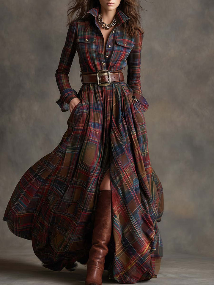 Violet | Plaid Belted Shirt Dress