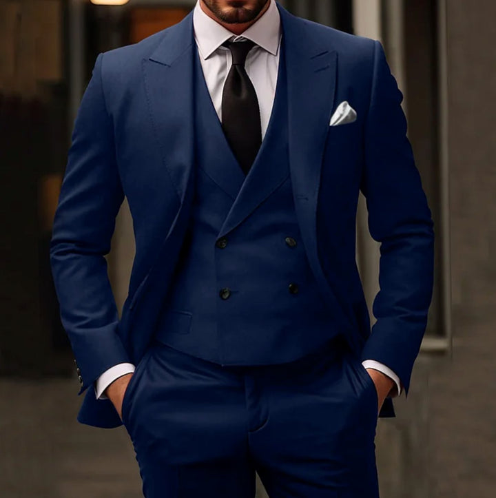 Men's Black Slim Fit Three-Piece Tailored Suit - Dark Blue