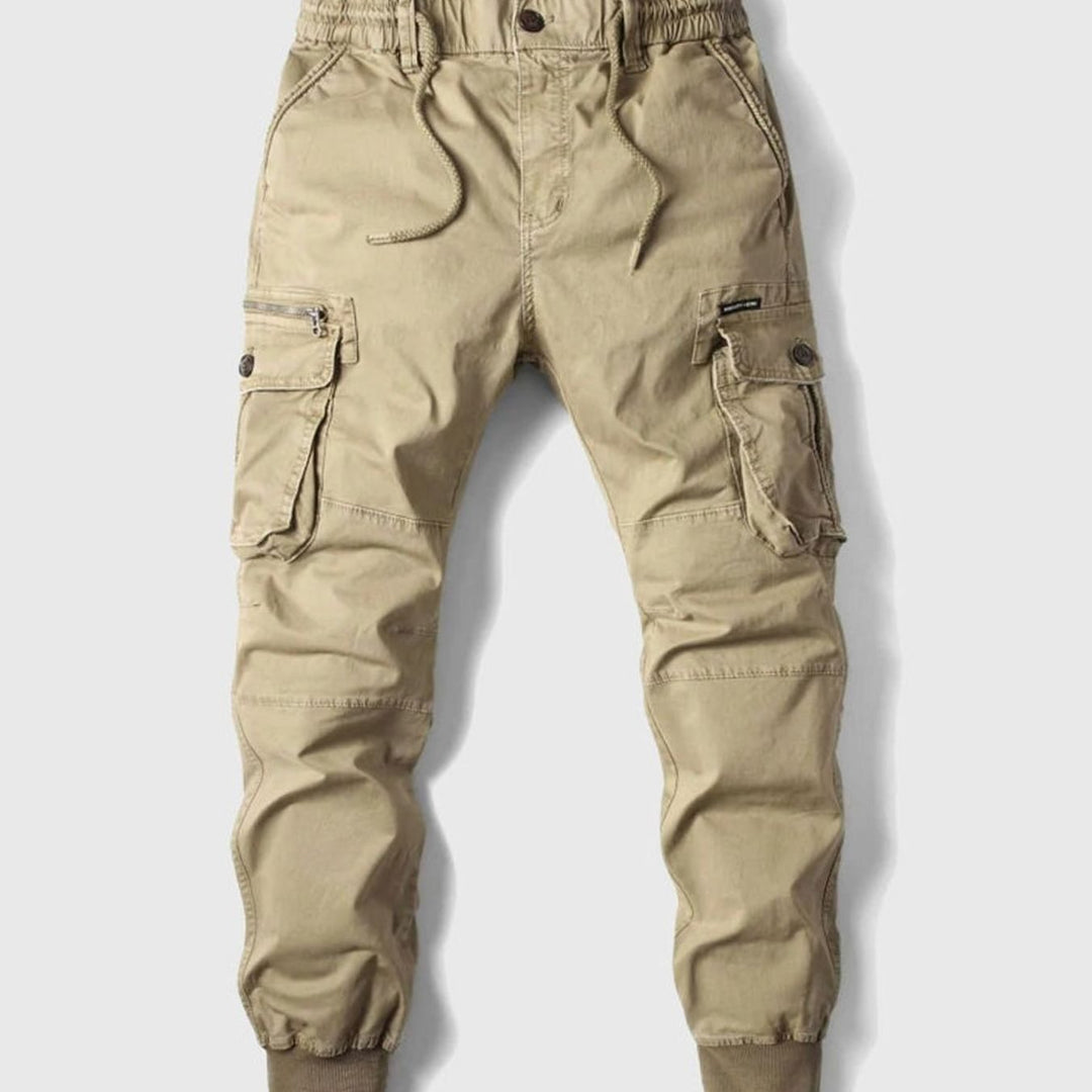 Men's Cargo Jogger Pants Elastic-Waist Cuffed Multi-Pocket - Khaki