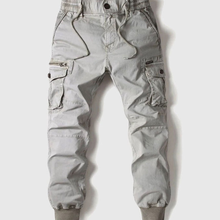 Men's Cargo Jogger Pants Elastic-Waist Cuffed Multi-Pocket - Gray