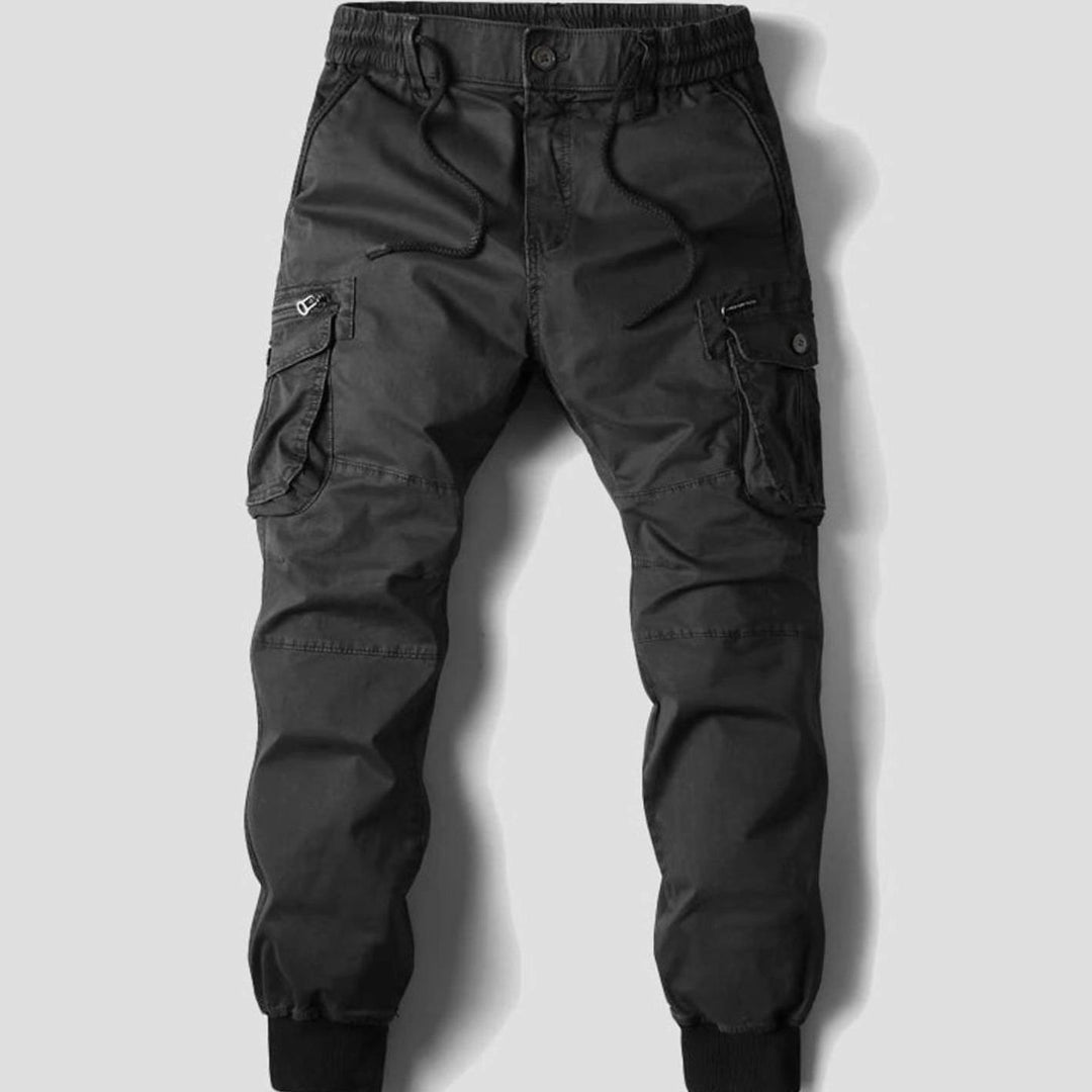 Men's Cargo Jogger Pants Elastic-Waist Cuffed Multi-Pocket - Black