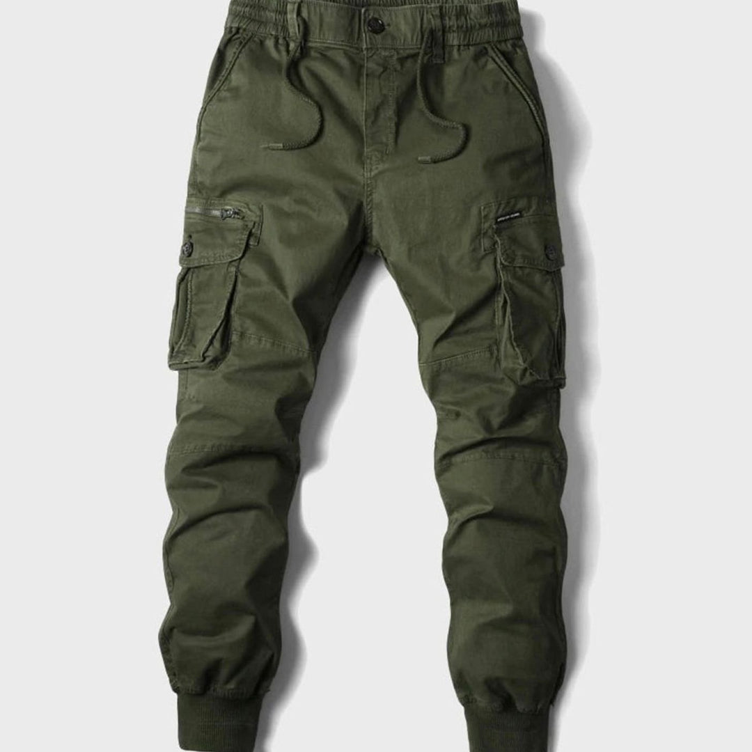 Men's Cargo Jogger Pants Elastic-Waist Cuffed Multi-Pocket - Green