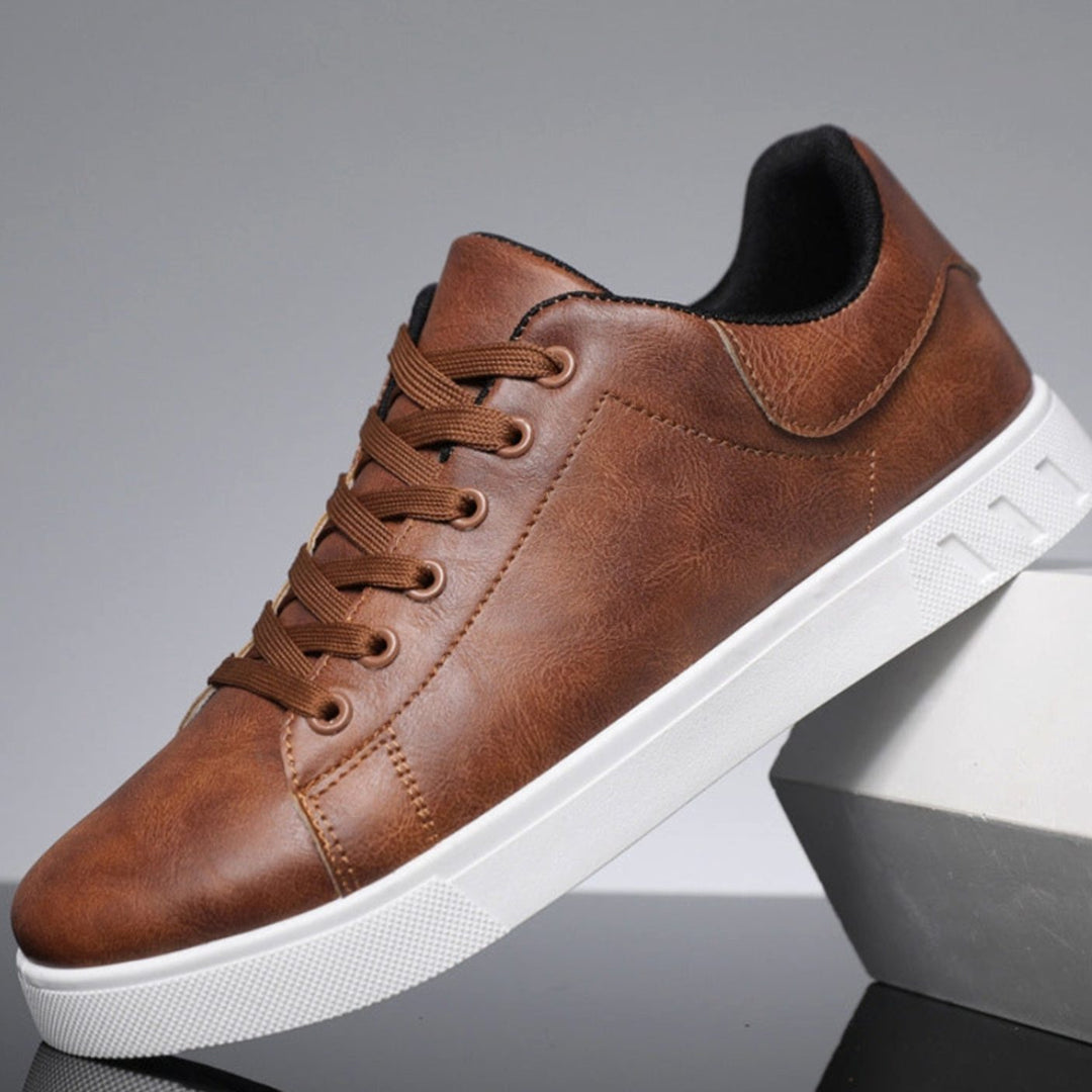 Men's Classic Lace-Up Low-Top Faux Leather Sneakers