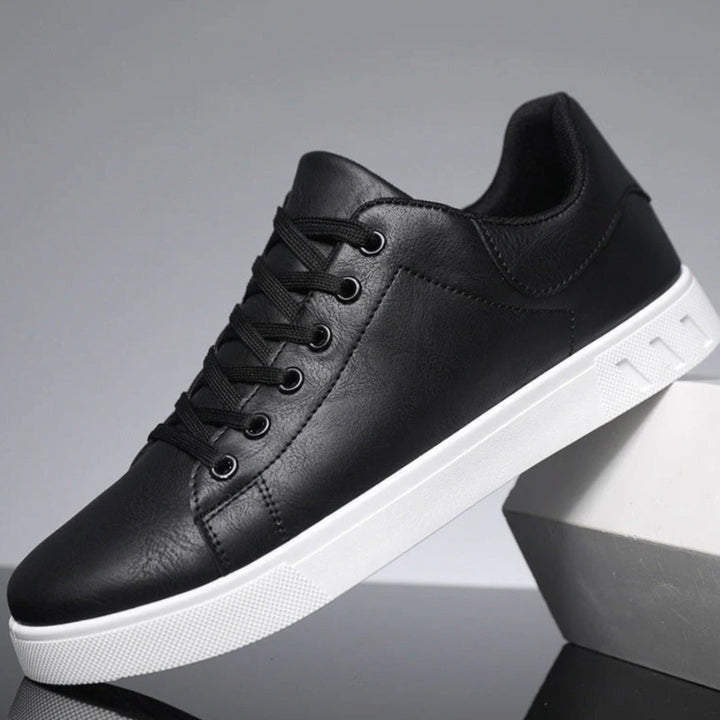 Men's Classic Lace-Up Low-Top Faux Leather Sneakers - Black