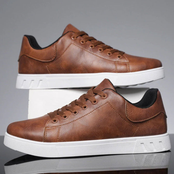 Men's Classic Lace-Up Low-Top Faux Leather Sneakers - Brown