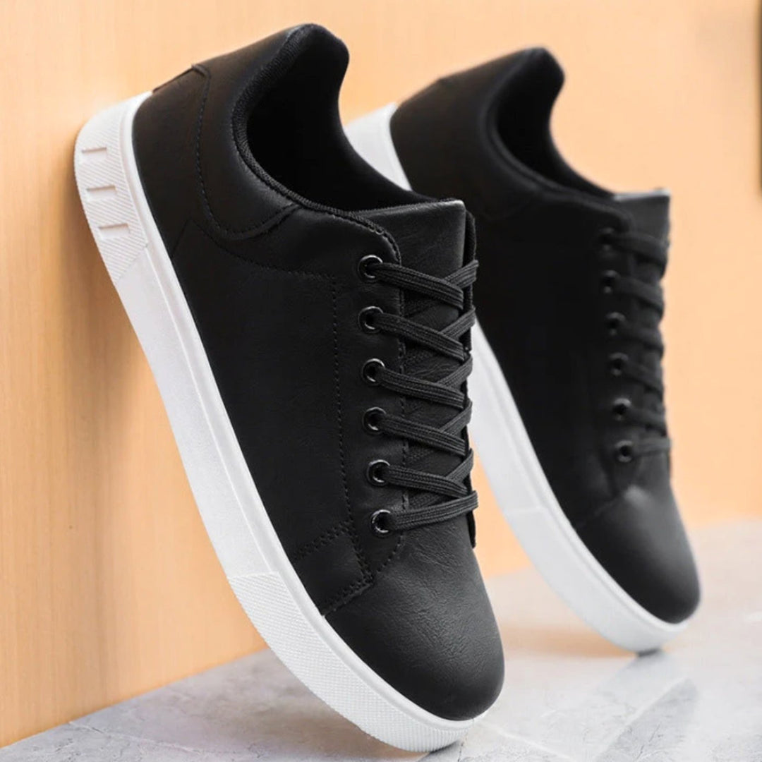 Men's Classic Lace-Up Low-Top Faux Leather Sneakers